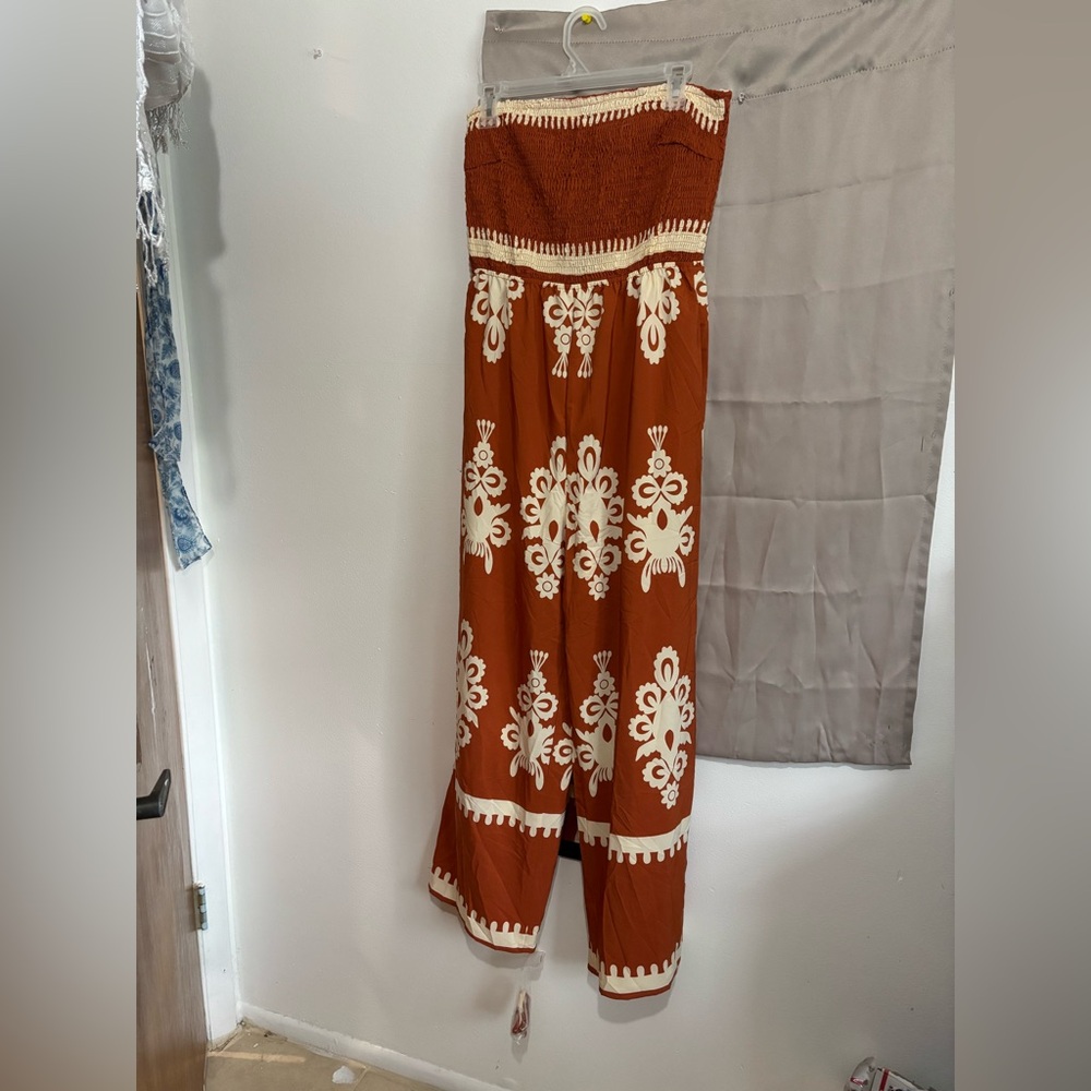 Pretty Garden Orange and Cream jumpsuit